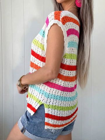 Colorful Striped V Neck Sweater Vest