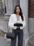 Elegant Cropped White Faux Fur Jacket