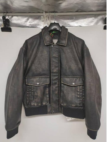 Distressed Oversized Vintage Leather Bomber Jacket