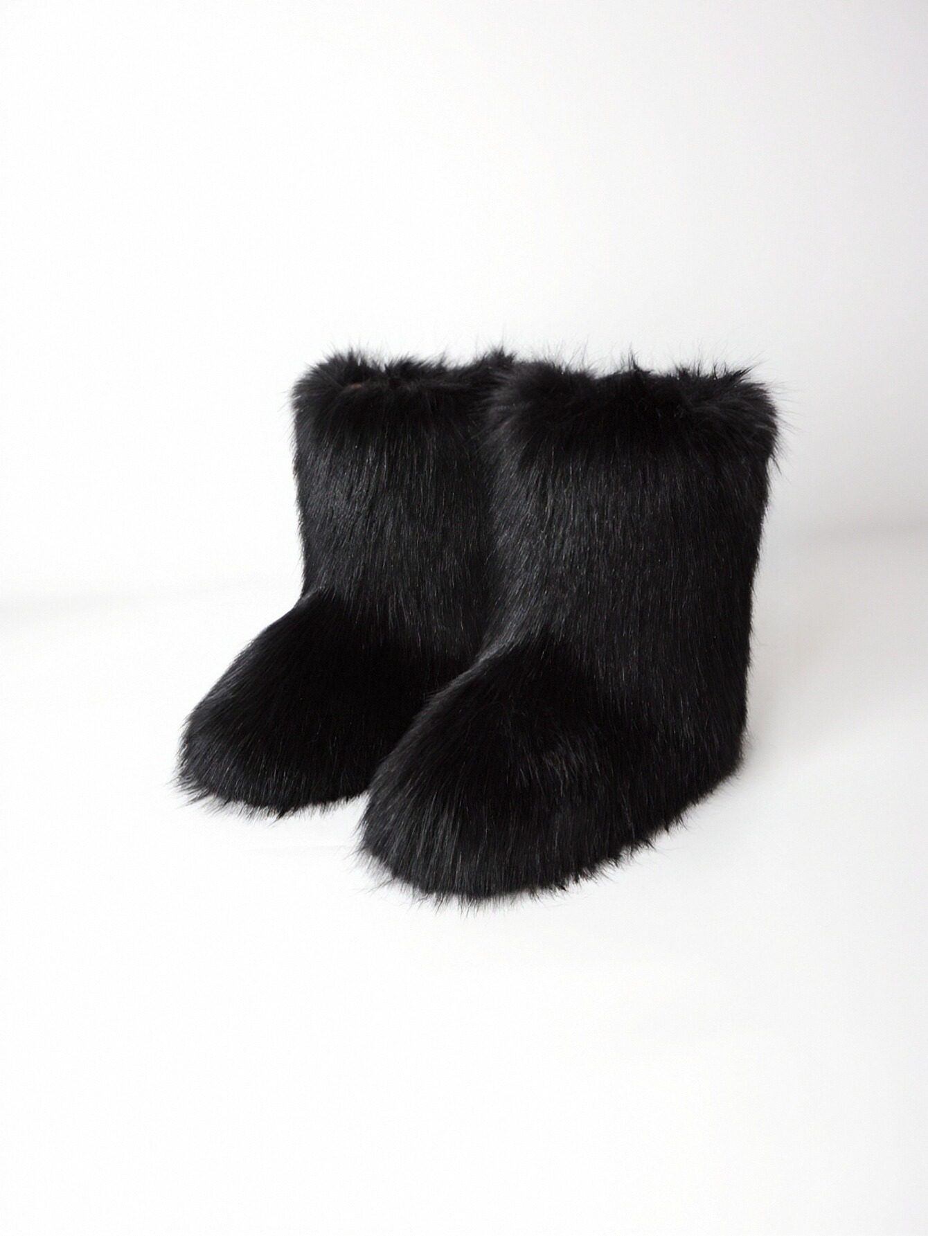 Plush Sheepskin Mid-Calf Slip-On Cozy Boots-Black