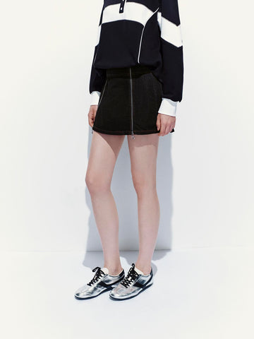 Urban Revivo Zip Décor Denim Mini Skirts-Black