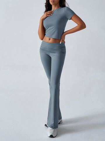 Cropped Crop Top Flare-Leg Pants Feminine Set