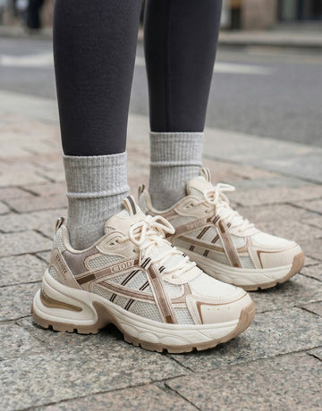 Chunky Sole Breathable Mesh Retro Athletic Shoes-Milan Beige
