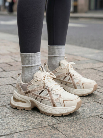 Chunky Sole Breathable Mesh Retro Athletic Shoes-Milan Beige