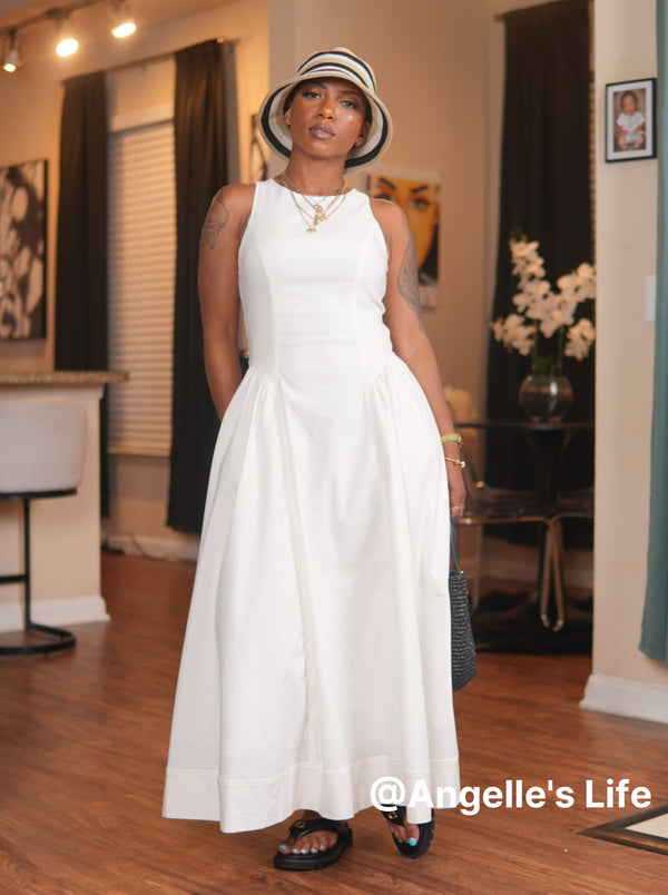 Sleeveless Seamed A-Line Midi Dress