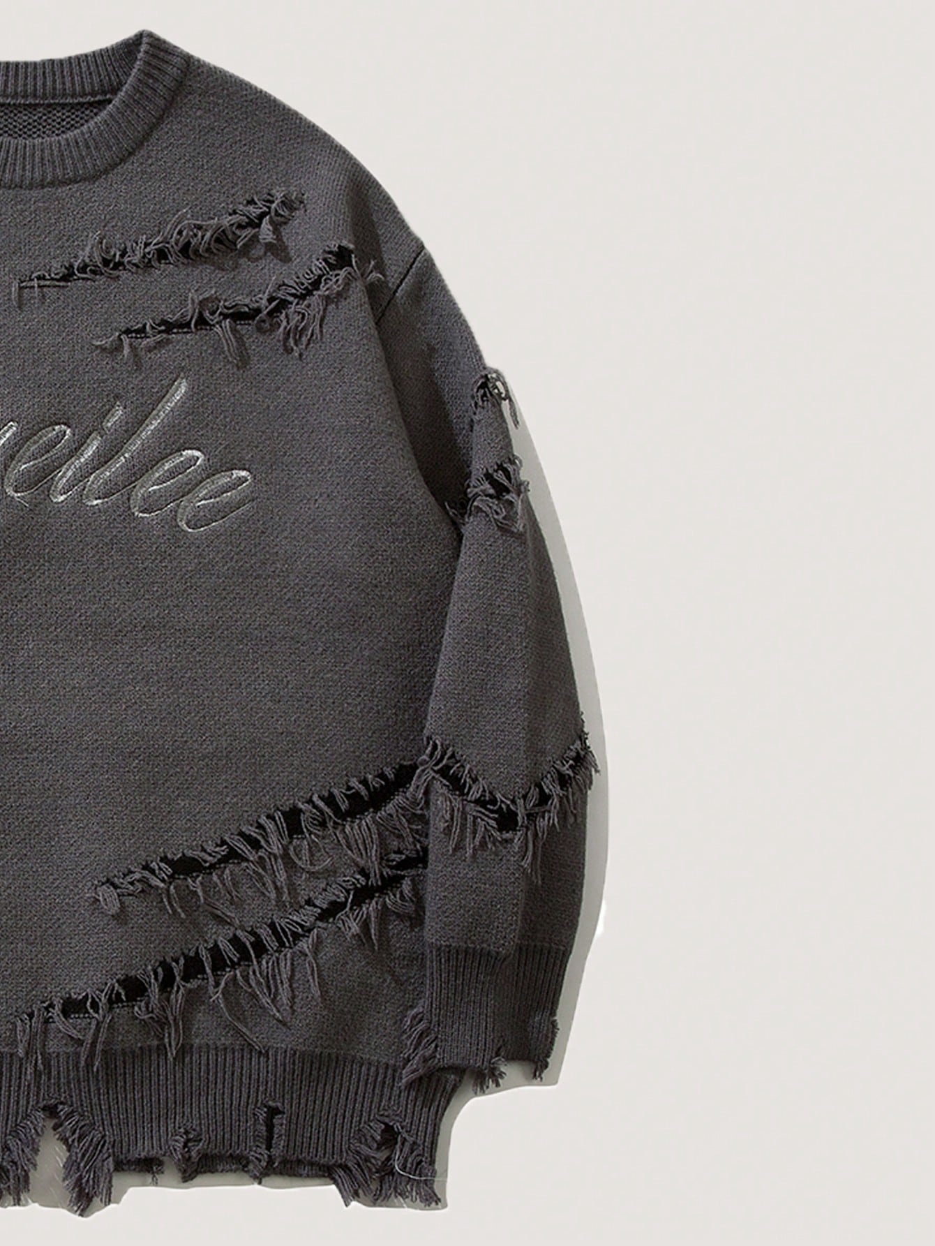 Distressed Oversized Graphic Knit Sweater