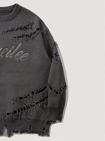Distressed Oversized Graphic Knit Sweater
