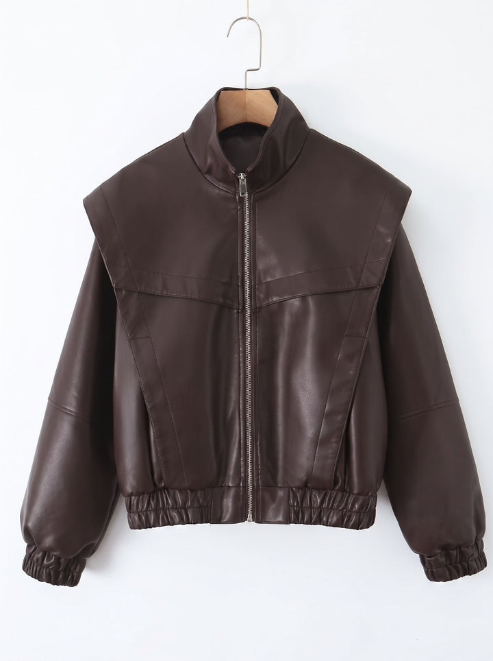 Oversized Faux Leather Bomber Jacket