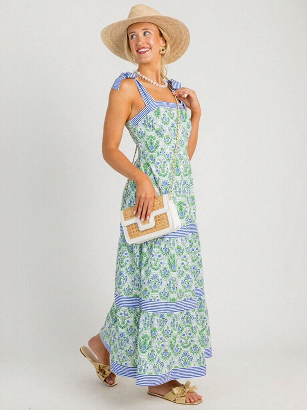 Floral Print Tie Strap Midi Dress