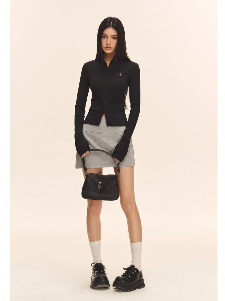 Slim Fit Zip Up Ribbed Top
