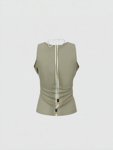 2 In 1 Contrast Cowl Neck Ruched Skinny-Fit T-Shirts