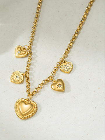 Dainty Gold Layered Heart Charm Necklace