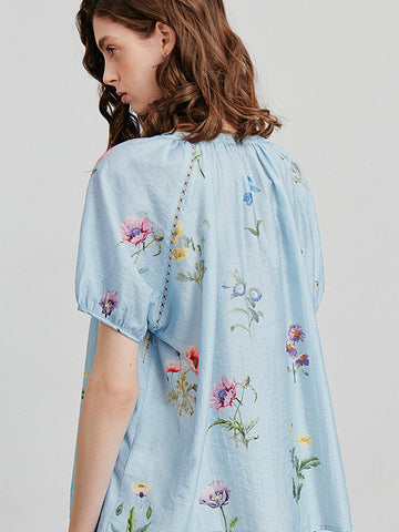 TOYOUTH Short Sleeve Floral Print Romantic Blouse