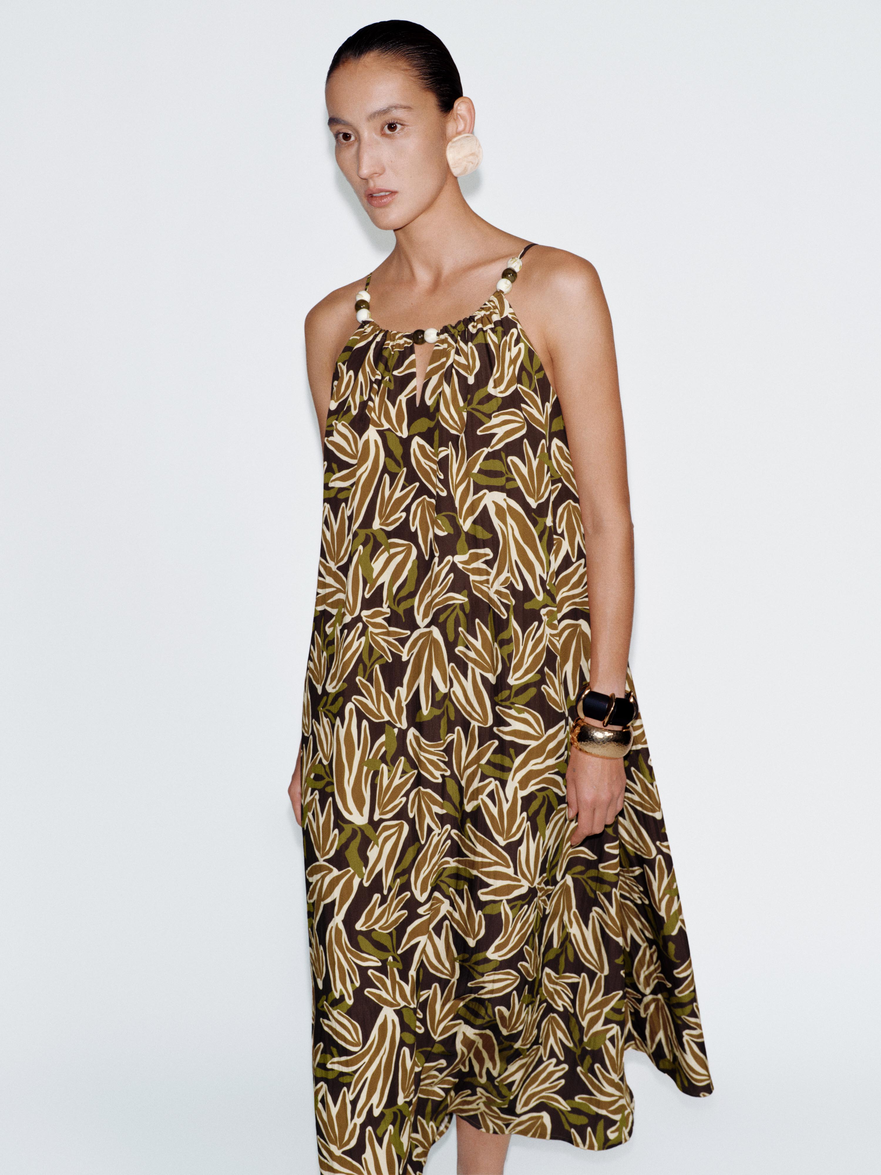 Urban Revivo Strappy Beaded Printed A-Line Midi Dresses