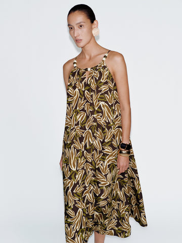 Urban Revivo Strappy Beaded Printed A-Line Midi Dresses