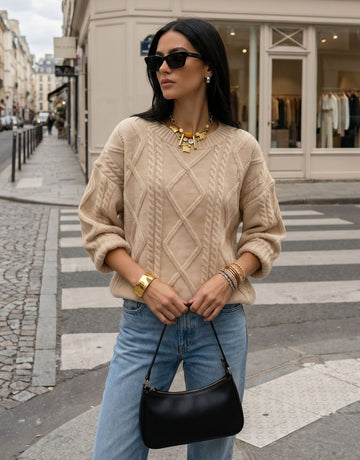 Oversized Cable Knit Crewneck Sweater