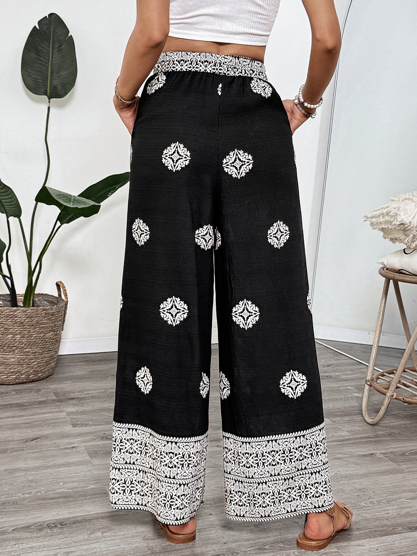 Ethnic Print Drawstring-Waist Relaxed Pants