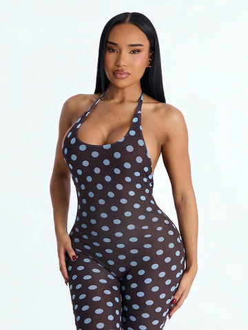 Sleek Polka Dot Halter Jumpsuit