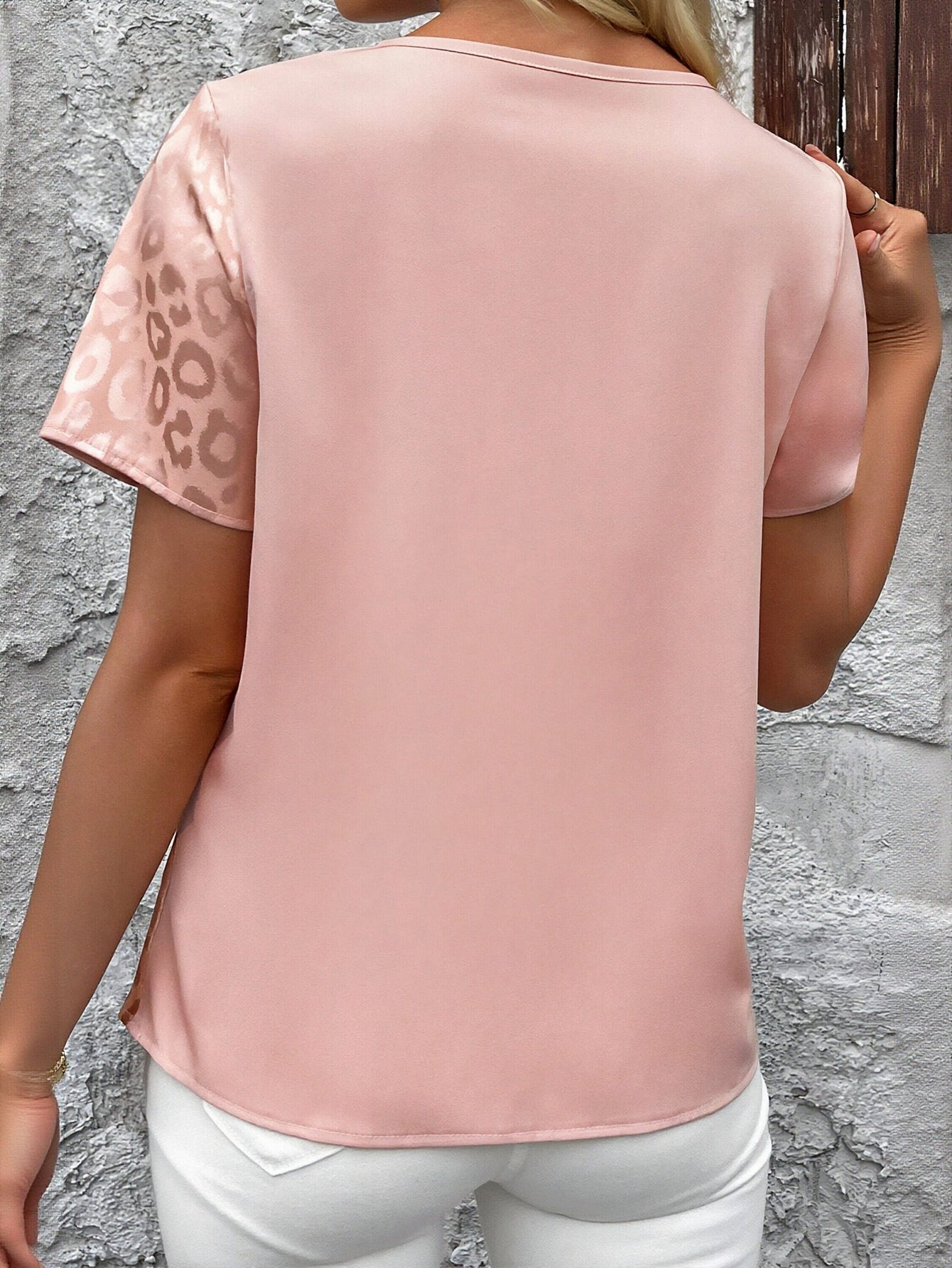 Crisscross Neck Leopard Print Chiffon Top