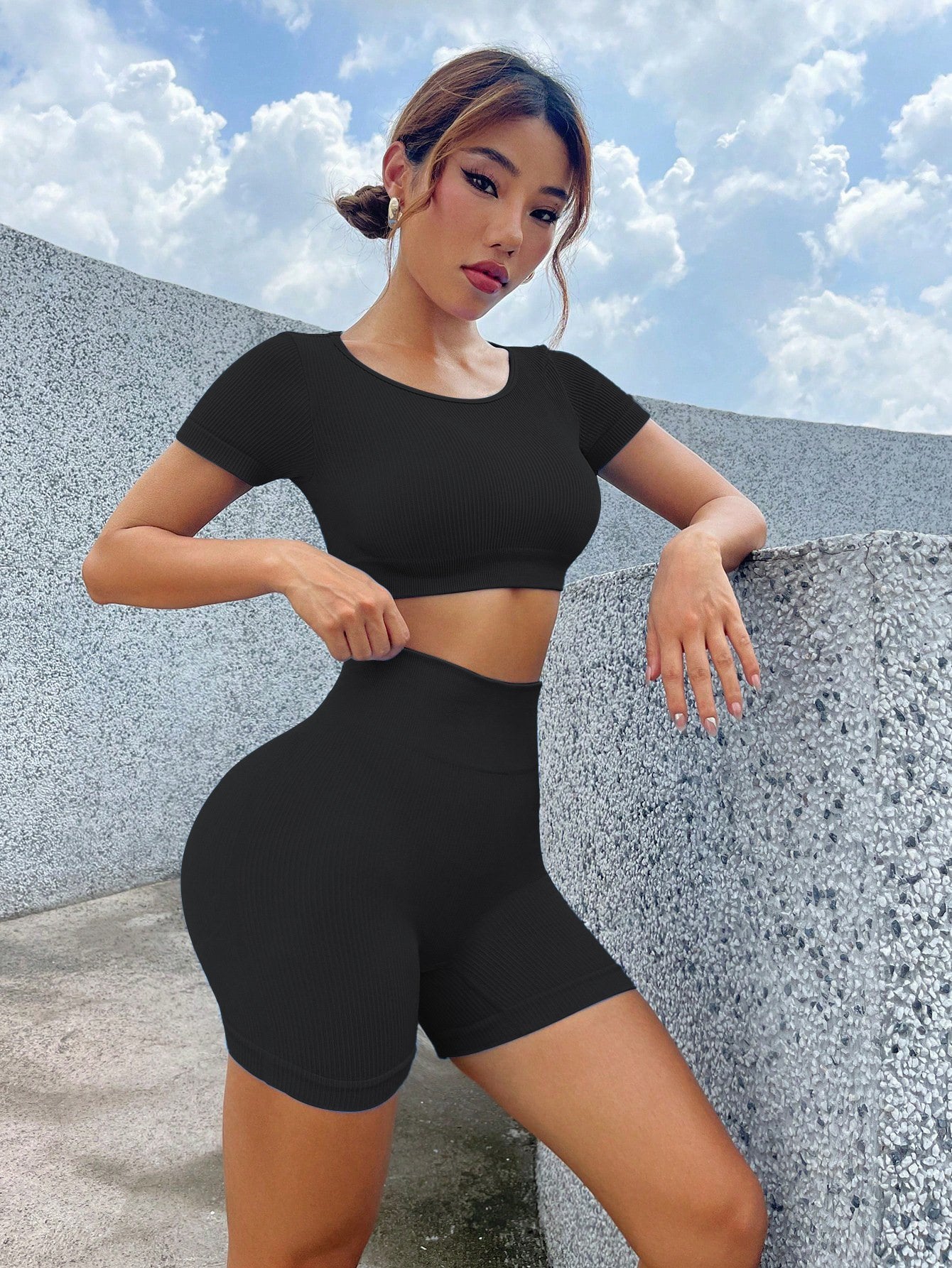 Seamless Ribbed Backless Yoga Set