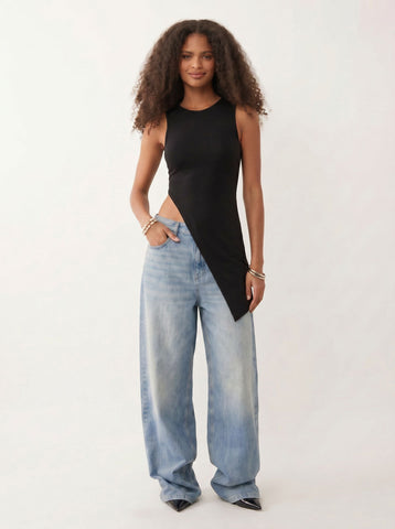 Asymmetric High Slit Sleeveless Tank Top