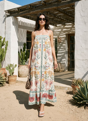 Boho Floral Embroidered Maxi Dress