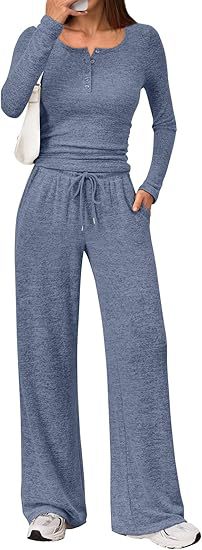 Cozy Button Henley Wide Leg Set