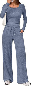 Cozy Button Henley Wide Leg Set