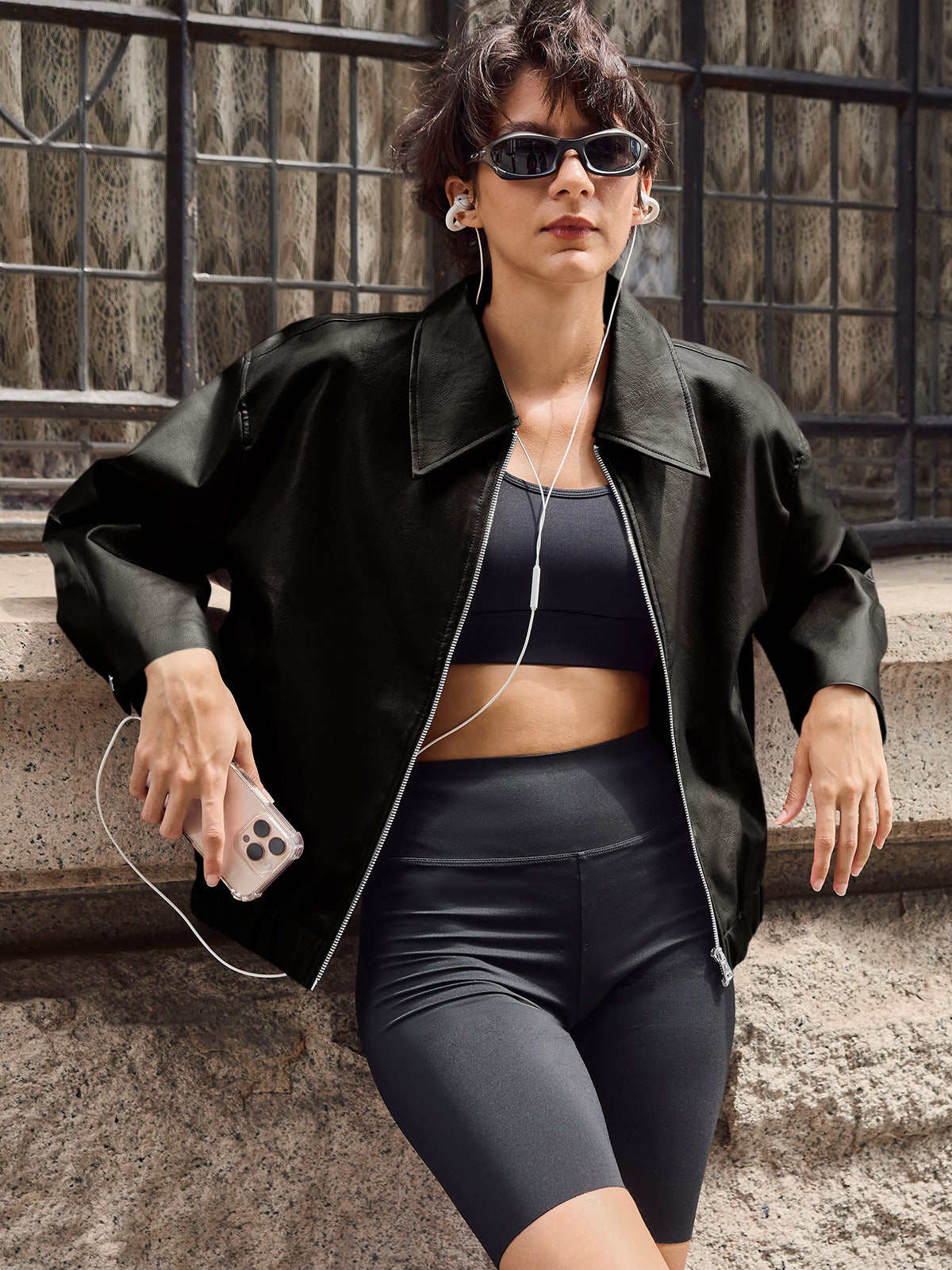 Oversized Zip Up Faux Leather Jacket