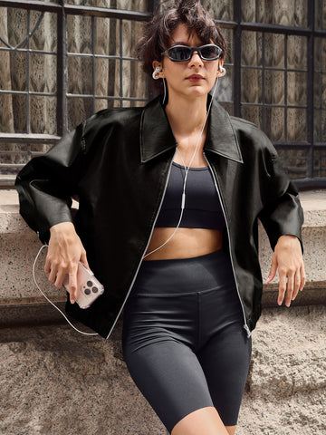 Oversized Zip Up Faux Leather Jacket