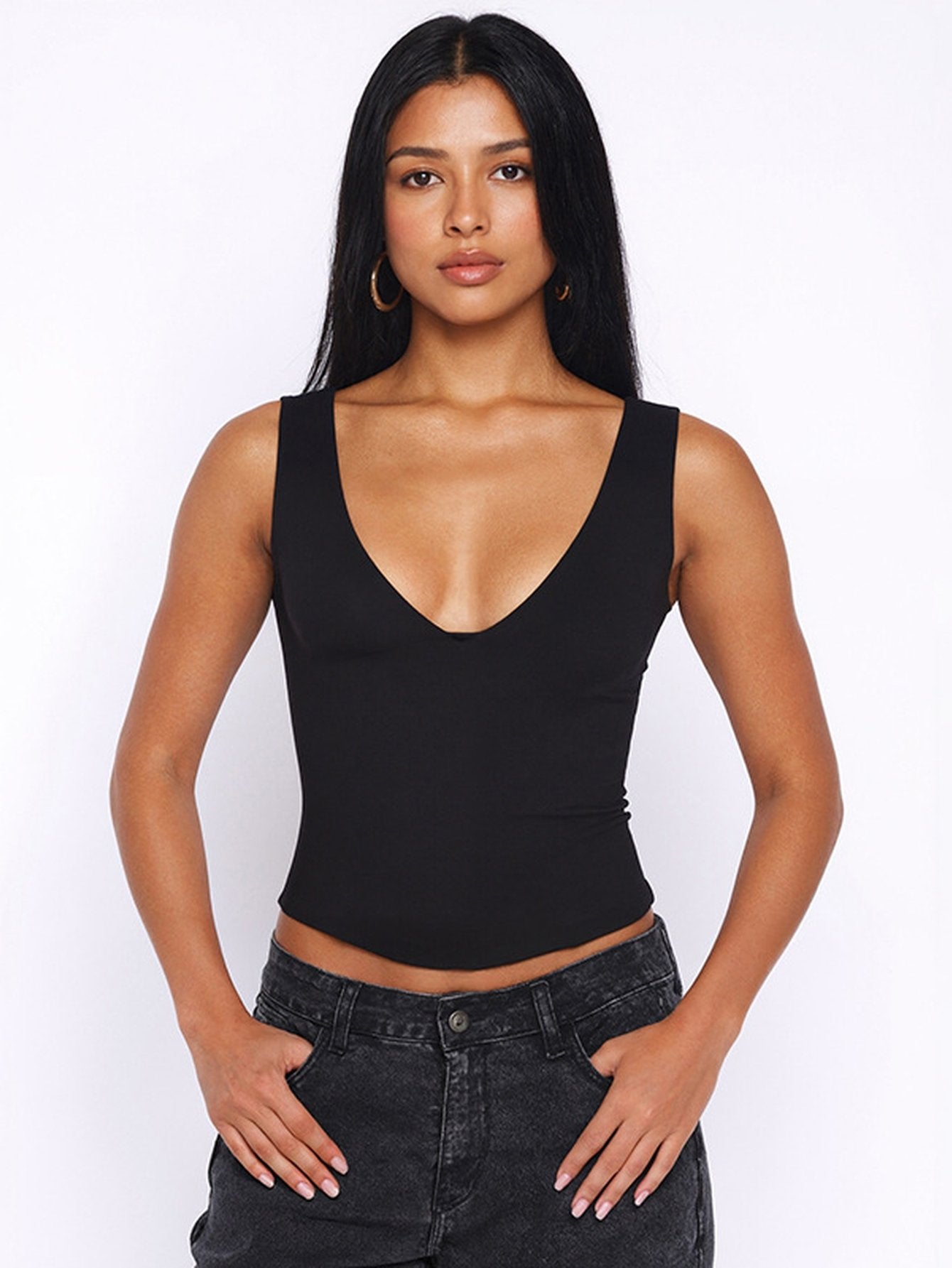 Deep V Neck Cropped Tank Top