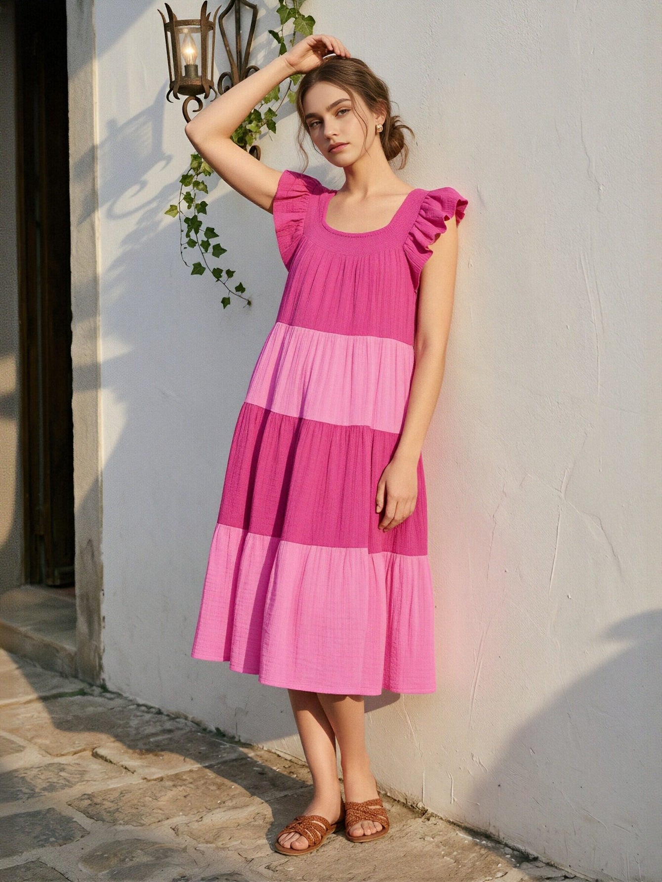 Tiered Cotton Ruffle Midi Dress