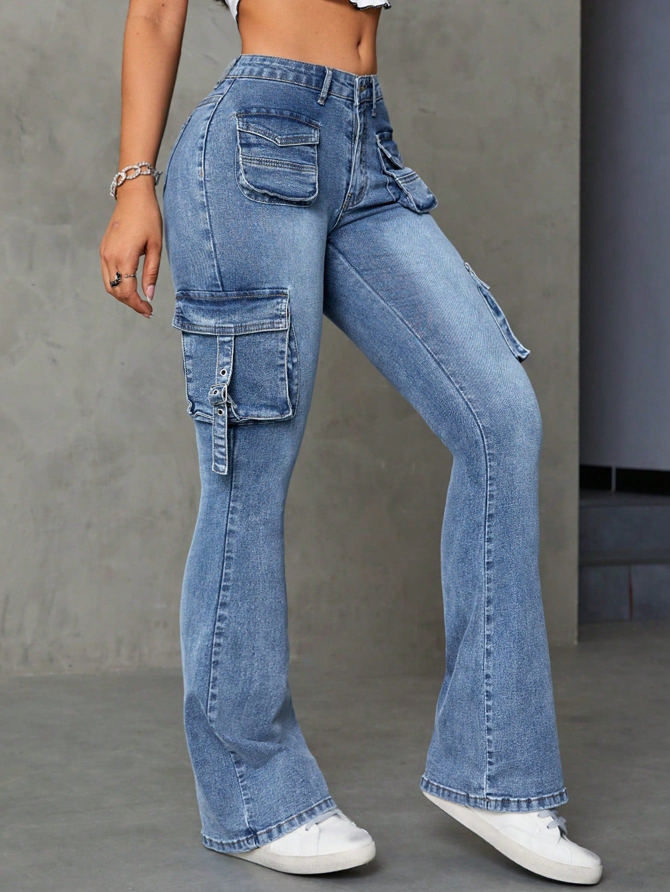 High Rise Cargo Flare Jeans