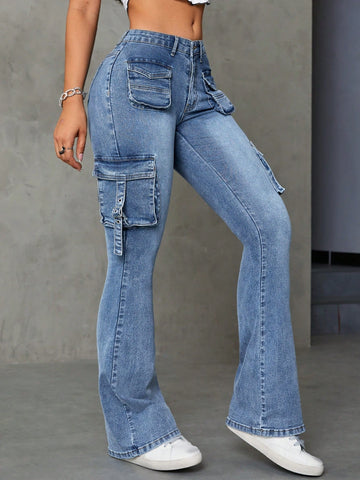 High Rise Cargo Flare Jeans