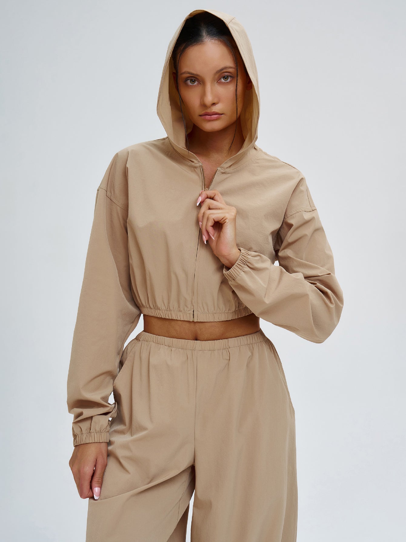 Cropped Lightweight Zip Up Tracksuit Set