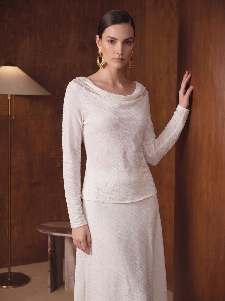 Elegant Beaded Cowl Neck Sweater