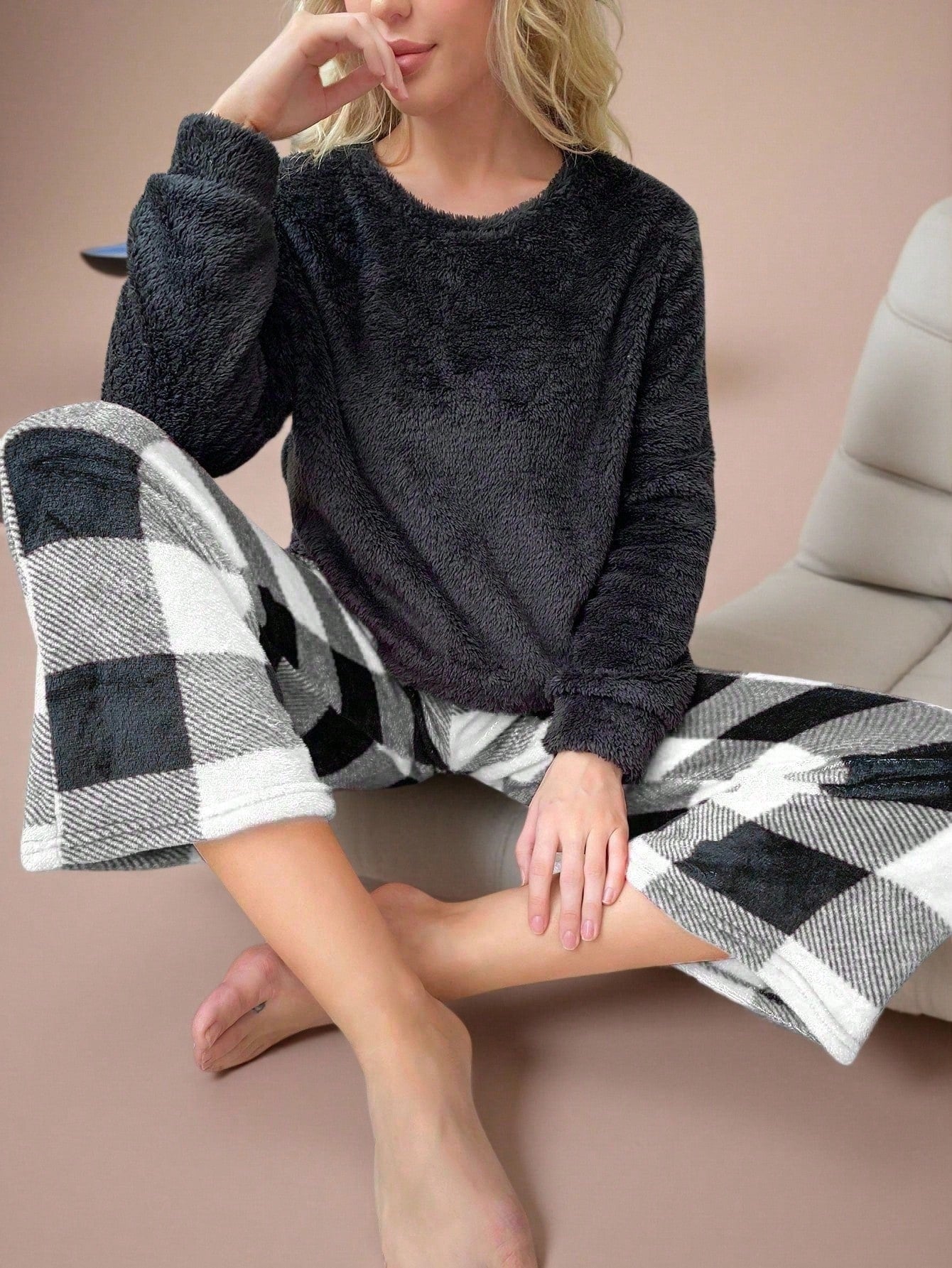 Cozy Plush Plaid Lounge Set