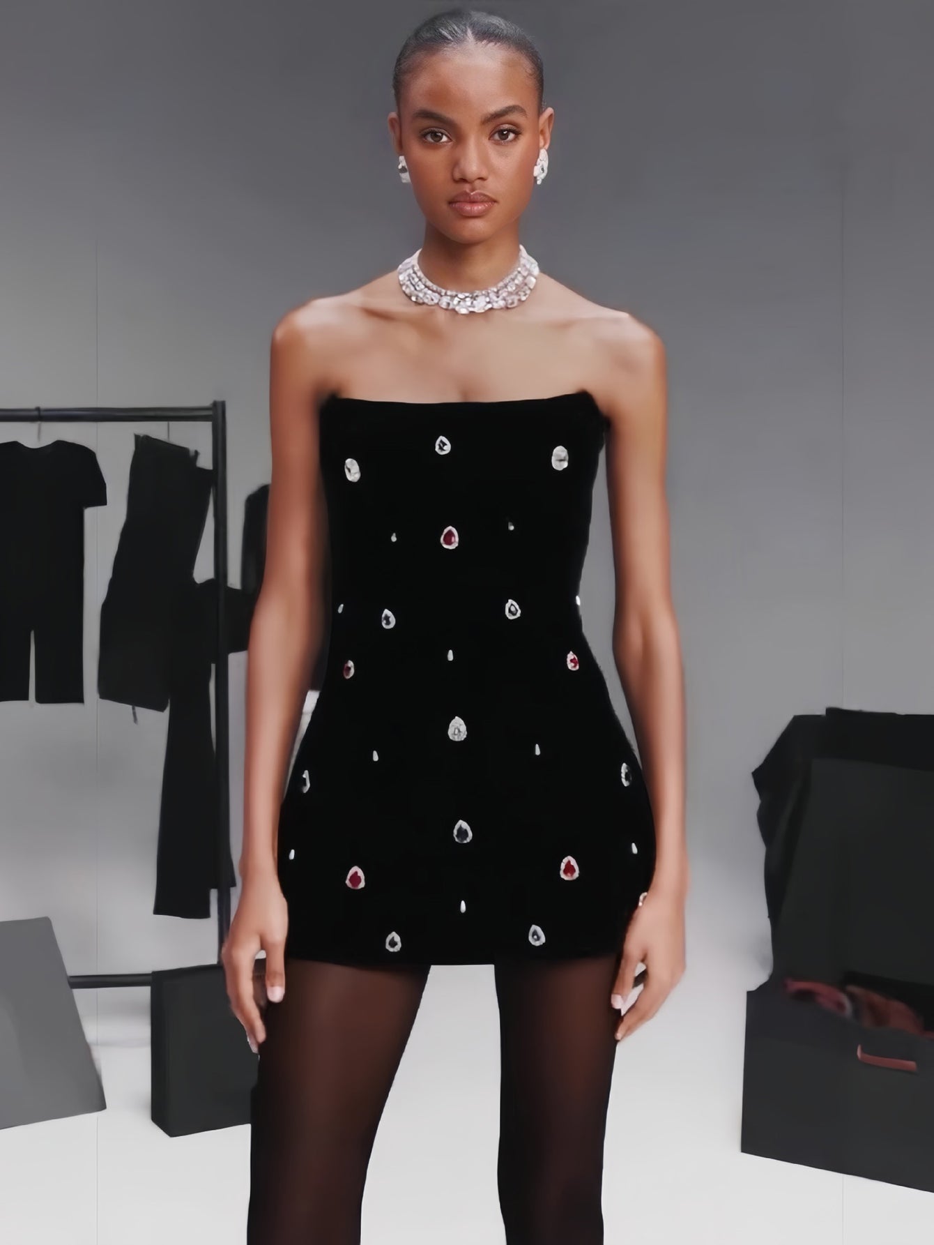 Strapless Rhinestone Mini Dress