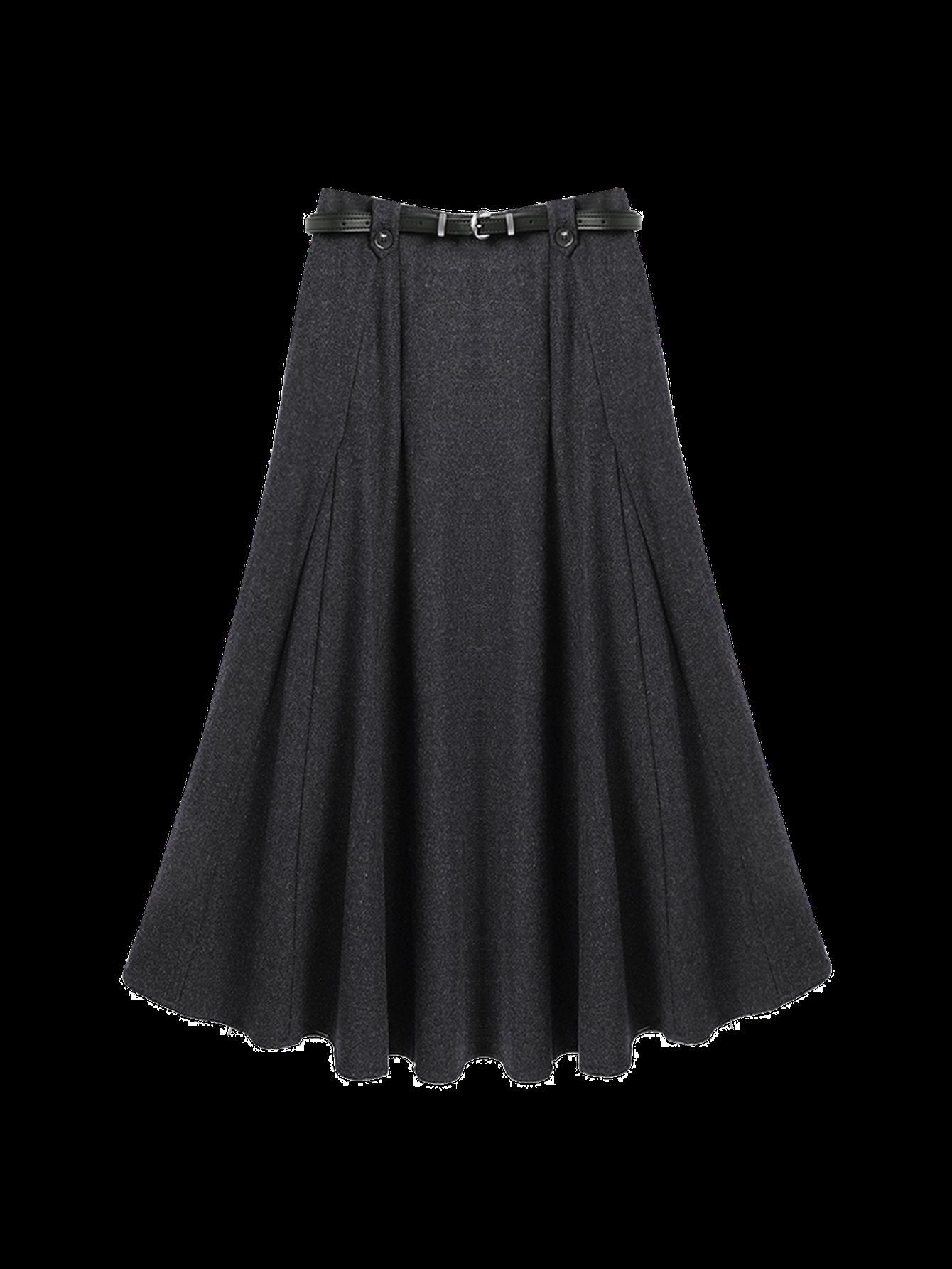 High Waisted Pleated Wool Midi Skirt