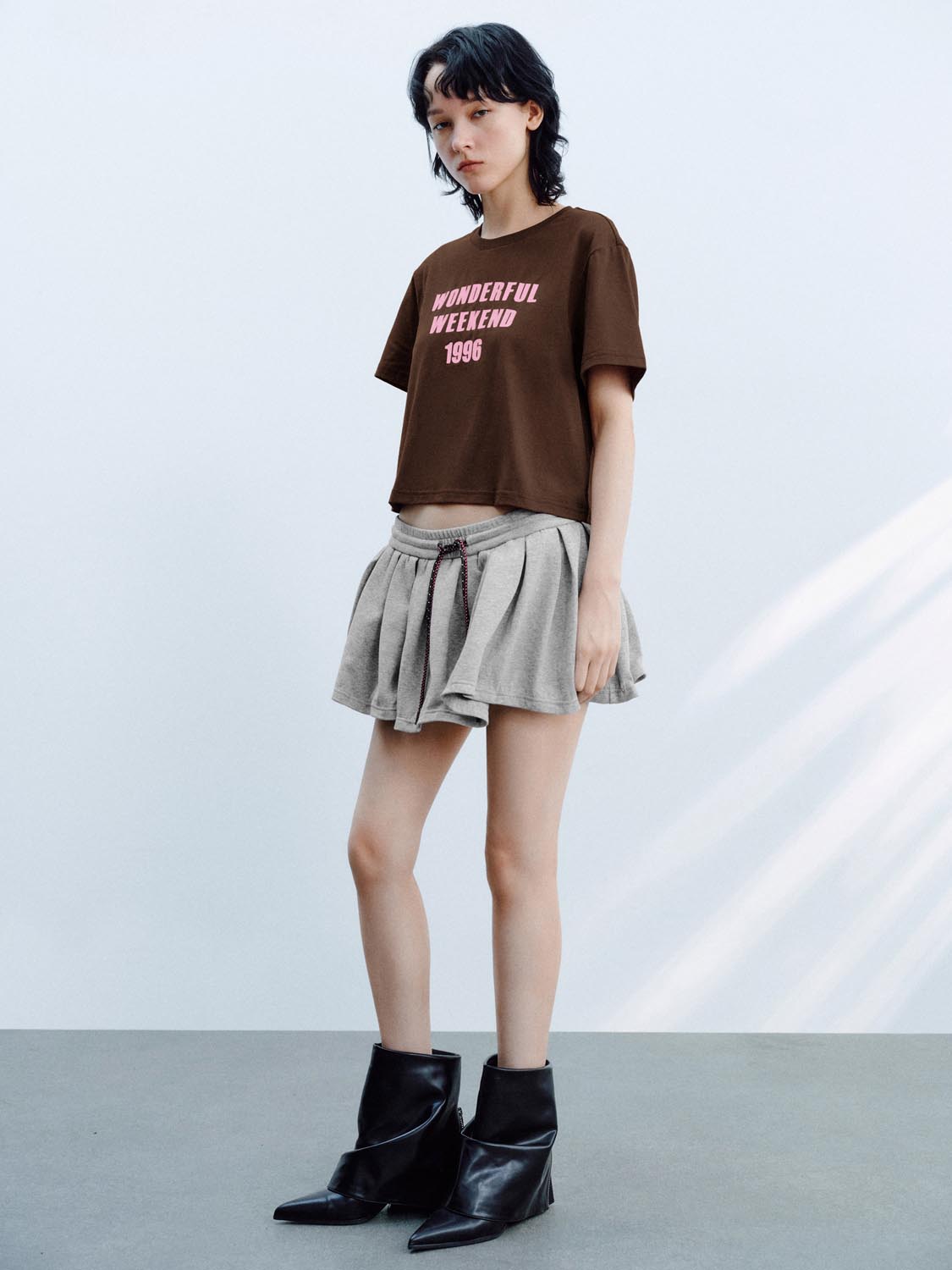 Urban Revivo Drawstring A-Line Mini Skirts-Gray Marl