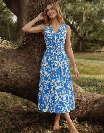 CORINNE
Floral Print V Neck A Line Midi Dress