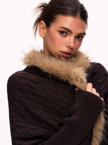 Faux Fur Trim Batwing Cardigan