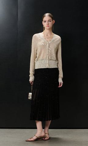 Shimmer V Neck Button Cardigan