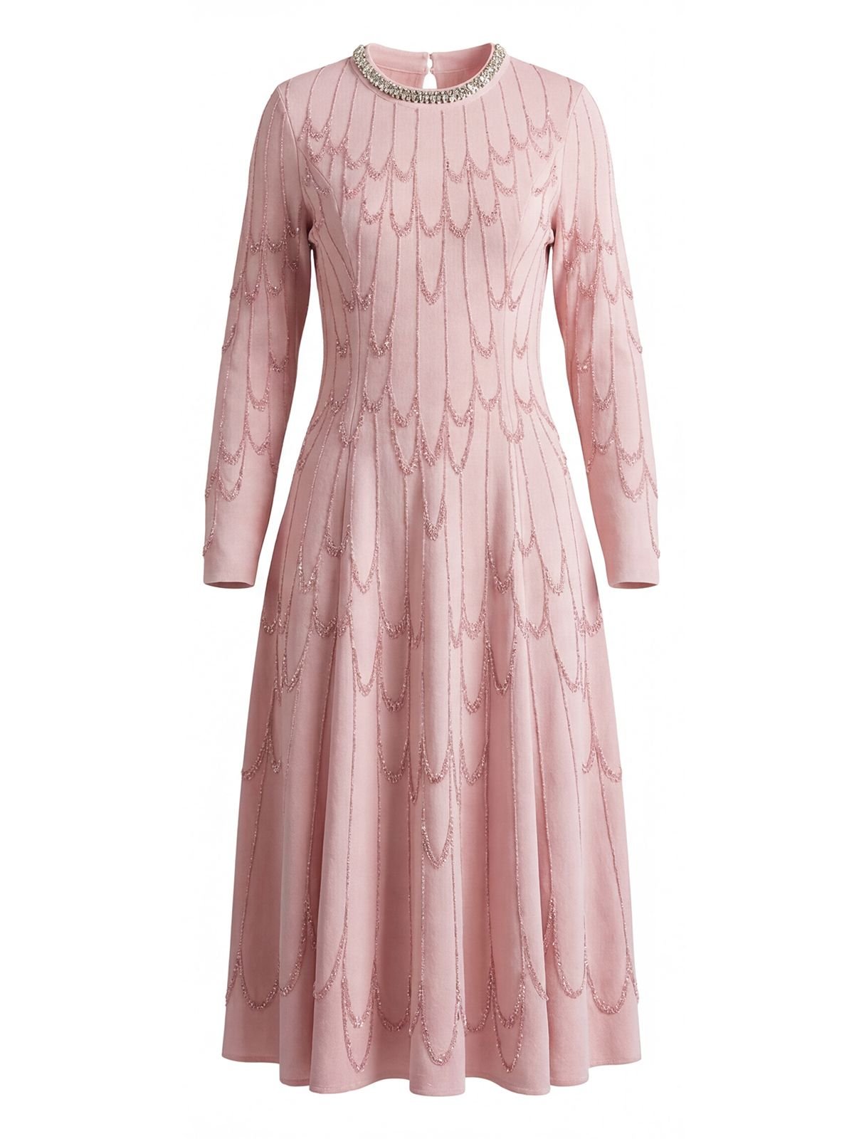 Embellished Beaded Long Sleeve Midi Dress