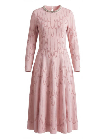 Embellished Beaded Long Sleeve Midi Dress