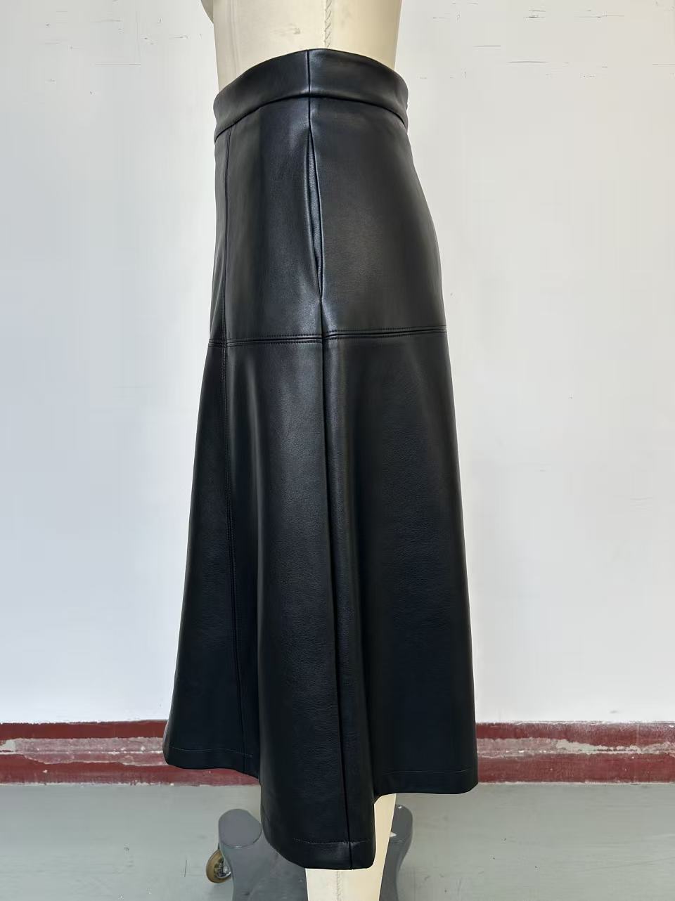 High Waisted Faux Leather Midi Skirt