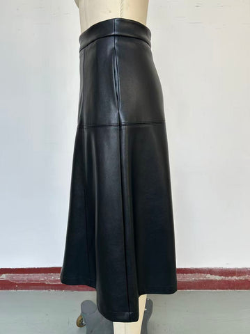 High Waisted Faux Leather Midi Skirt