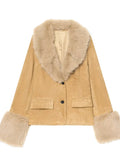 Cozy Faux Fur Trim Suede Jacket