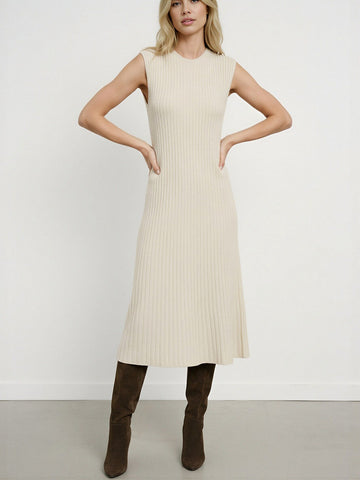 Solid Color Slim Fit Wool Knit Eleant Midi Dress