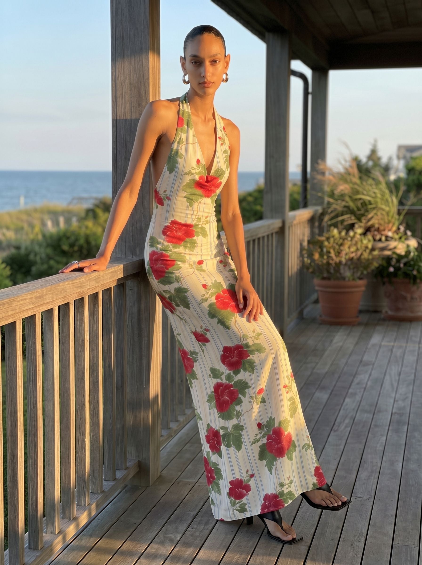Sissi Yuan's Hibiscus Print Midi Dress